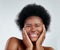Skincare, portrait and African woman in studio with a natural, wellness or cosmetic face routine. Health, young and