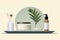 Skinimalism or skin minimalism concept. Set of cosmetic products and green leaves. Different containers for cosmetic advertising.