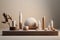 Skinimalism or skin minimalism concept. Set of cosmetics in zen style. Spa products, stone