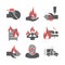 Skinl Burns icons. Treatment. Vector illustrations. Vector signs for web graphics.