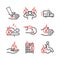 Skinl Burns line icons. House fire. Treatment. Vector illustrations