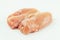 Skinless chicken meat.Top view.Raw fresh skinless chicken leg and thigh meat on a white background.Ogranic food,healthy