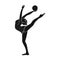 Skinny girl with ball in hand dancing sports dance. The girl is engaged in gymnastics.active sports single icon in black