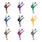 Skinny girl with ball in hand dancing sports dance. The girl is engaged in gymnastics.active sports single icon in black