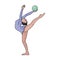 Skinny girl with ball in hand dancing sports dance. The girl is engaged in gymnastics.Olympic sports single icon