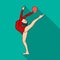 Skinny girl with ball in hand dancing sports dance. The girl is engaged in gymnastics.Olympic sports single icon in flat