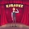 Skinny guy singing Karaoke on the scene. Cartoon style