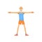 Skinny old man stretching before gymnastics training. Bearded elderly male standing with feet shoulder-width apart and