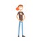 Skinny Teenage Boy Standing Smiling,Part Of Family Members Series Of Cartoon Characters