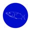 A skipjack tuna outline in a blue circle design