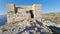 skiros or skyros island church on the tiop of the hill of chora in the castle greece