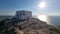 skiros or skyros island church on the tiop of the hill of chora in the castle greece