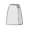 Skirt kilt wrap technical fashion illustration with straight knee silhouette, close with carabiner connector Flat bottom