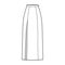 Skirt slit maxi technical fashion illustration with floor ankle lengths silhouette, pencil fullness Flat bottom template