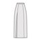 Skirt slit maxi technical fashion illustration with floor ankle lengths silhouette, pencil fullness Flat bottom template