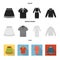 Skirt, t-shirt, sweater, dress with long sleeves.Clothing set collection icons in black, flat, monochrome style vector