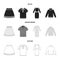 Skirt, t-shirt, sweater, dress with long sleeves.Clothing set collection icons in black,monochrome,outline style vector