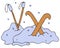 Skis and ski poles in a snowdrift in winter, vector set of elements in doodle style