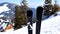 skis on snow hill mountain, winter alpine ski resort, extreme sport and winter mountain panoramic