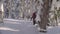 Skitour in Siberia. A man skiing in a snowy forest.