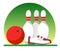 Skittles, ball and bowling shoes. Flat style illustration