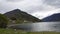 Skjolden at the shore of the Lusterfjord in autumn in Norway