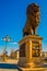 SKOPJE, NORTH MACEDONIA: View of the beautiful Gotse Delchev bridge and Lion statue