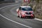 Skradin Croatia, June 2020 Racing Citroen C2 going uphill on a hillclimb, painted in arctic tiger red white camo