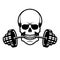 Skull with barbell in teeth. Vector illustration1