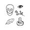 Skull black stickers on white background. Halloween line set. Vector pins and patches collection