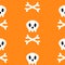 Skull with bone crosswise icon. White crossbones. Skeleton body part. Seamless Pattern. Happy Halloween sign symbol. Cute cartoon
