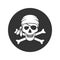 Skull and bones graphic sign in the black circle