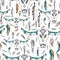 Skull of bull in Tribal boho style seamless pattern