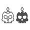 Skull with candle, halloween spooky candlestick line and solid icon, halloween concept, deco vector sign on white