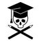 Skull in cap of graduate and crossed pencils.. Black and white picture. Vector illustrations