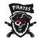 Skull of captain of pirates. Logo, emblem.