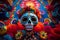 Skull a costume with flowers, Day of the Dead, AI generative display