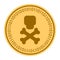 Skull And Crossbones golden digital coin icon. Vector style. gold yellow flat coin cryptocurrency symbol. isolated on