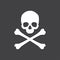 Skull and crossbones icon with shadow in a flat design on a black background