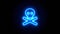 Skull Crossbones neon sign appear in center and disappear after some time. Loop animation of blue neon icon