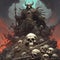 Skull demon king above a pile of corpses, fantasy, intricate, elegant, highly detailed illustration