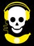 Skull with headphones and banana music player