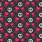 Skull, heart and crossbones seamless pattern