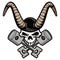 Skull with horns and crossed pistons vector illustration