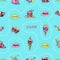 Skull, ice cream and circus attributes -  vector seamless pattern.