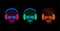 Skull icons with headphones, halftone neon color background