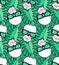 Skull and monstera pattern seamless. skeleton head and tropical leaves background