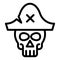 Skull in pirate hat line icon. Skeleton web vector illustration isolated on white. Pirate symbol outline style design