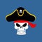 Skull Pirate portrait in hat. Eye patch. filibuster cap. skelet