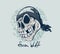 Skull pirate with the words sea wolf on blue background